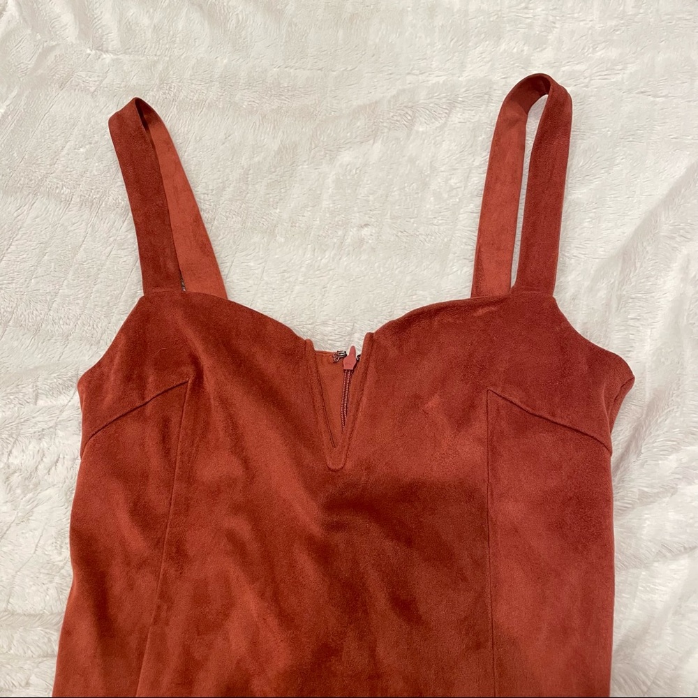 Tan Suede Forever 21 Bodycon Dress with deep wired V neck - Picture 3 of 8